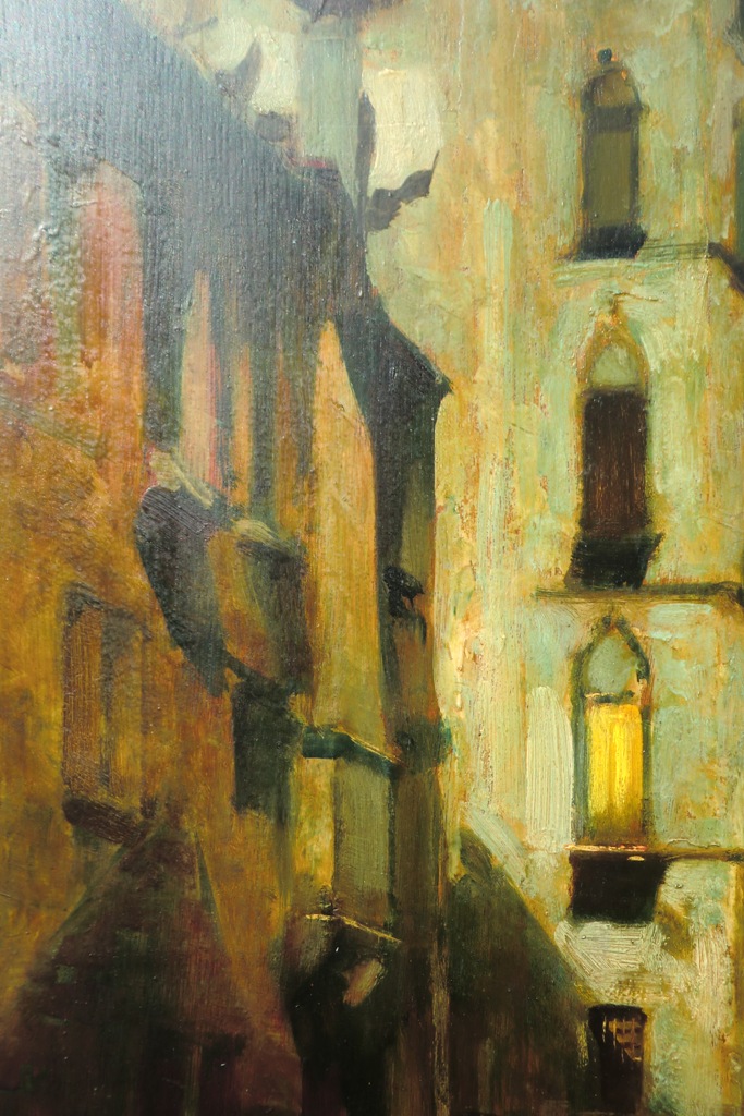 ATTILIO ACHILLE BOZZATO (Chioggia, 1886  Cremona, 1954), Notturno a Rio Fasan a Venezia, prima met del XX secolo, olio su tavola, cm 63,5 x 45.