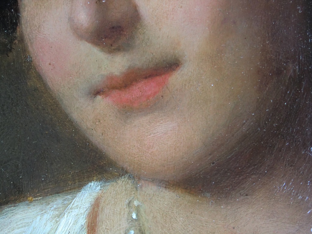 VITTORIO GIOVANNI GAETANO ANTONIO TESSARI (Castelfranco Veneto, 1860 Mira,  1947), Giovane donna con collana di perle, 1891 ca., olio su tavola, cm 25 x 18,8.