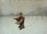 NOE’ BORDIGNON (Castelfranco Veneto, 1841 – San Zenone degli Ezzelini, 1920), Giovane popolana nel paesaggio innevato di San Zenone, fine del XIX secolo, olio su tela, cm 46 x 61.