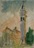 GIORGIO DARIO PAOLUCCI (Venezia, 1926), Chiesa di campagna, databile agli anni Sessanta del XX secolo, matita, carboncino e acquerelli colorati su carta, mm 293 x 206.